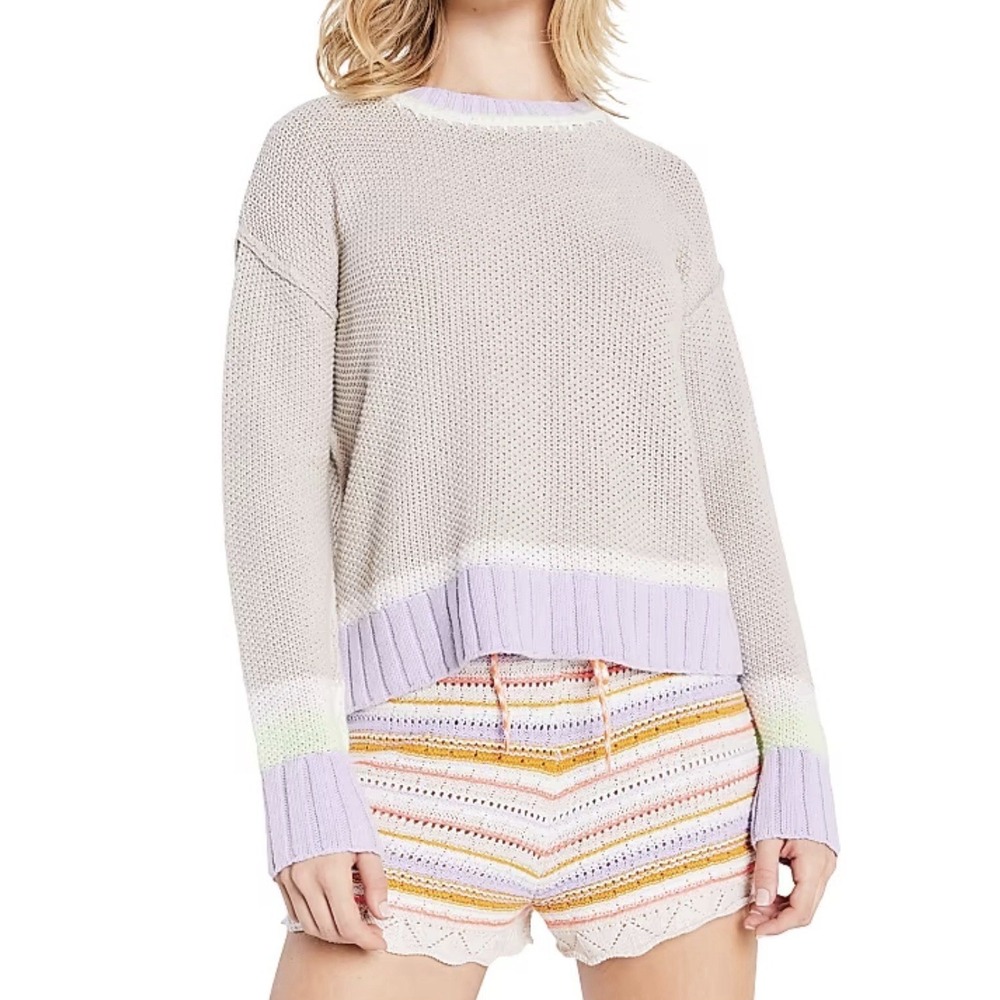 Lisa Todd Hot Pursuit Sweater Sand Colorblock Crewneck Luxe Knit Women L $210
